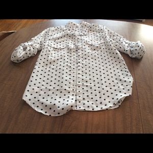 Button down blouse, black and white polka dots